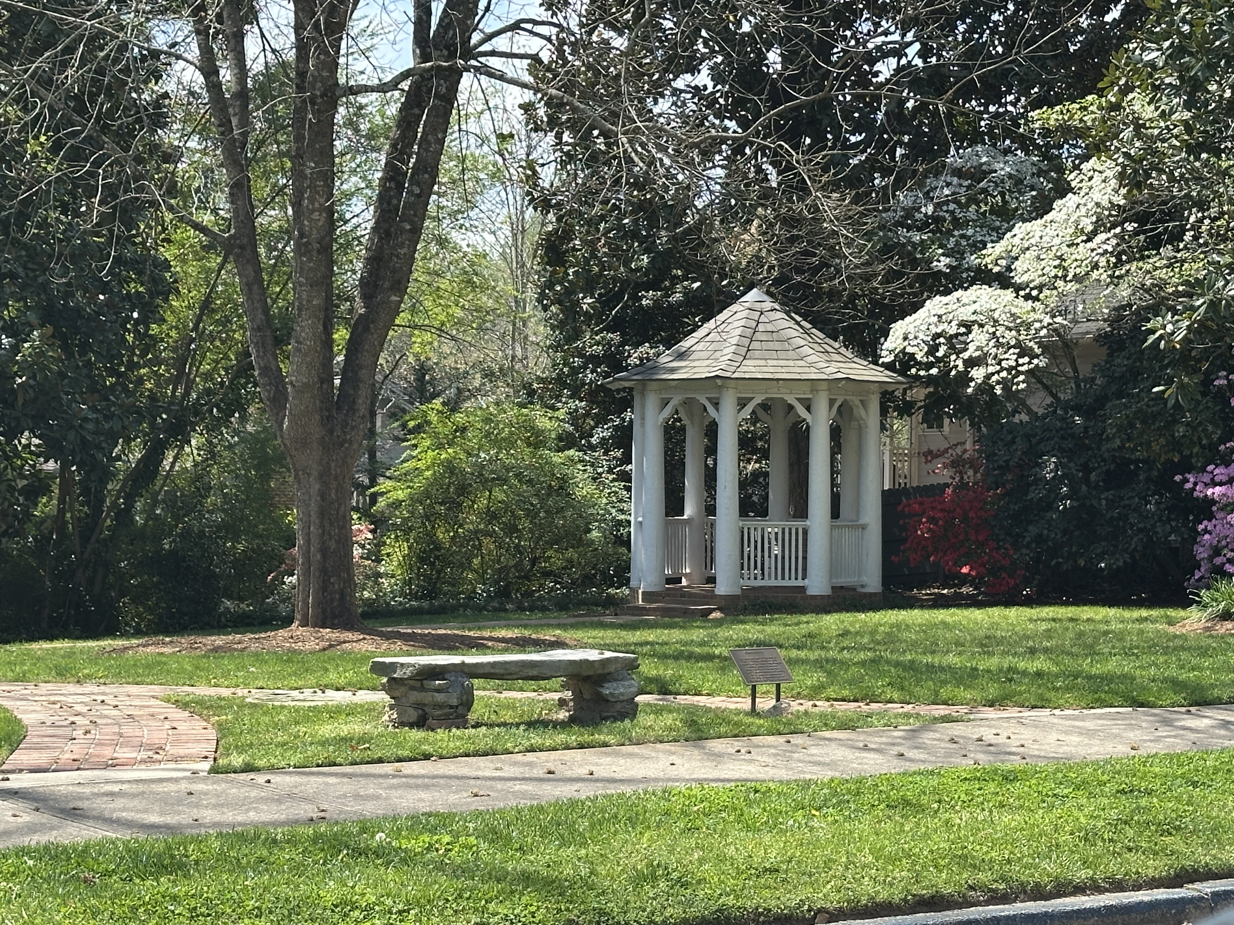 White gazebo blooming azaleas Melrose Avenue Tryon NC